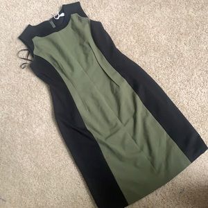 Size four Calvin Klein olive and black dress.